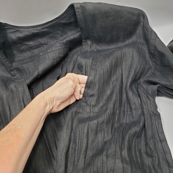 Vintage Black Women's Linen Jacket Blazer Relaxed Boxy - Picture 9 of 16